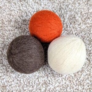 Wool Dryer Balls Set of 3 Natural/Pumpkin/Brown Reusable Natural Fabric Softener